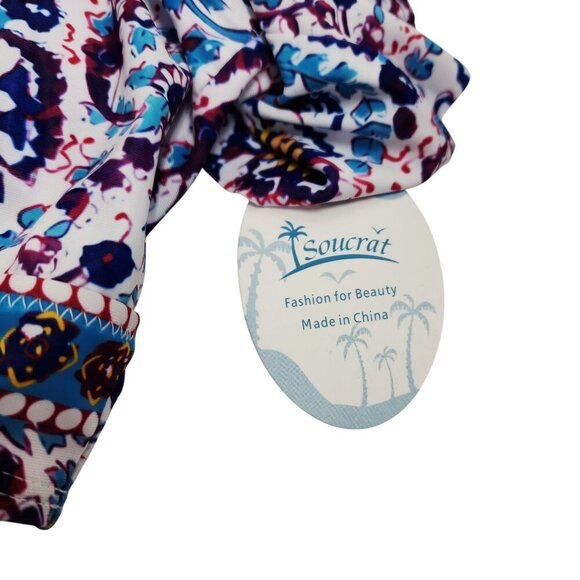 Womens Soucrat Ruffled V-Neck Bikini Set High-Waist Floral Swimsuit S Multicolor - Picture 6 of 7